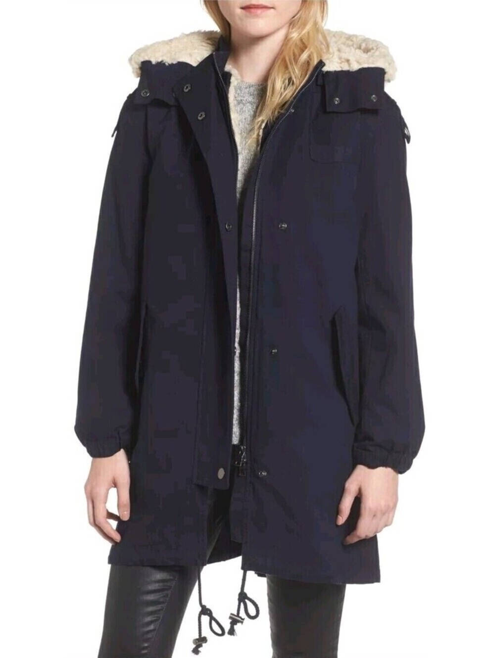 NWT $598 SMALL AG Adriano Goldschmied Dani Parka Coat Faux Shearling Navy Blue